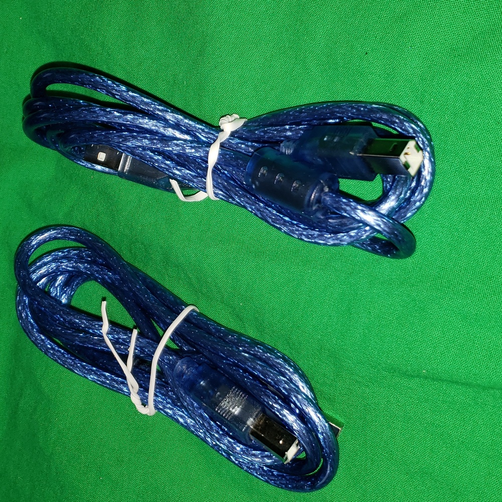 Bundle of Two 5 ft. Type A Male to Type B Male USB 2.0 Translucent Blue New